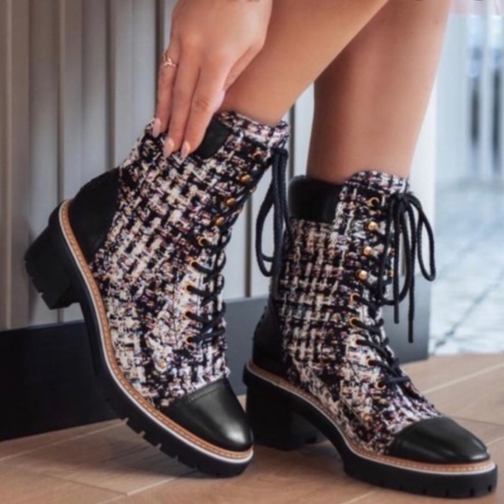 Tory Burch Miller Leather & Tweed Laced-Up boots